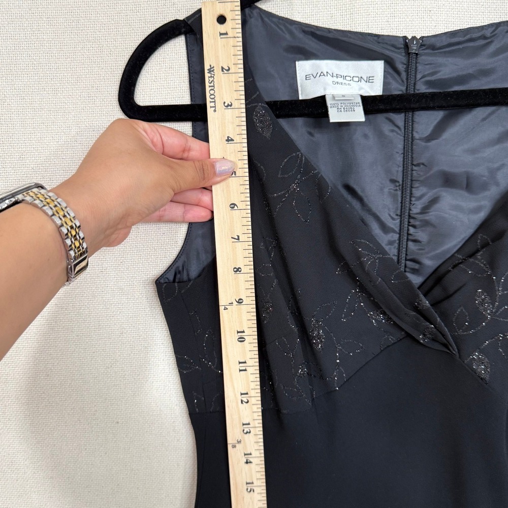 Evan-Picone Dress Womens 8 Black Sleeveless V-Neck Glitter Leaf Cocktail Sheath - Picture 7 of 8